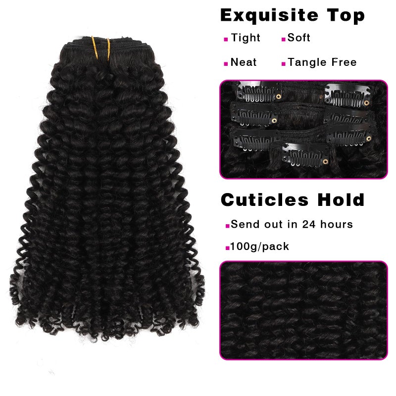 Sassina Real Thick Clip in Human Hair Extensions Kinky Curly Style 3B 3C Natural Color For African Americans Afro Kinky Curly Clip on 7Pcs-lot 120Grams-set, KC 14 Inch - Image 2